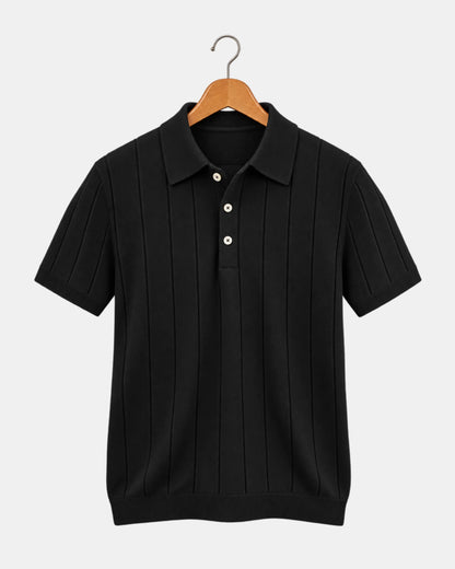 Ribbed Knit Polo Shirt with Spread Collar - photo 2