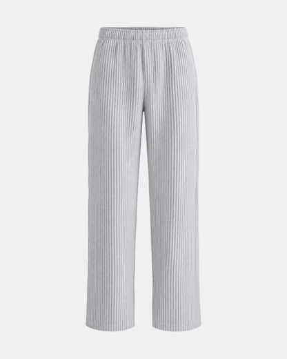 Ribbed Wide-Leg Trousers with Elasticated Waist - photo 1