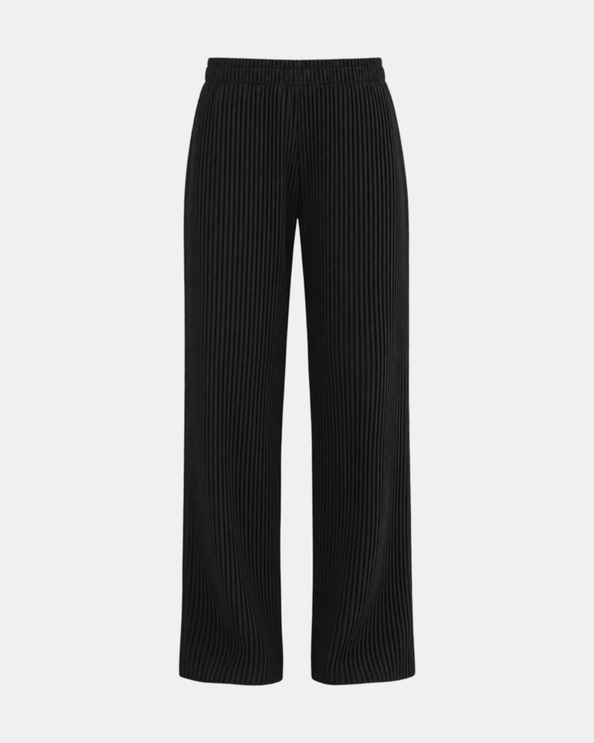 Ribbed Wide-Leg Trousers with Elasticated Waist - photo 2