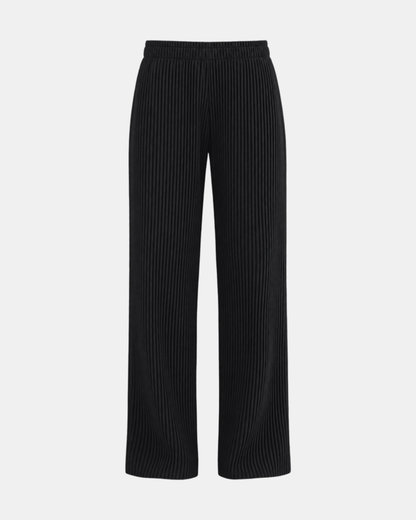 Ribbed Wide-Leg Trousers with Elasticated Waist - photo 2