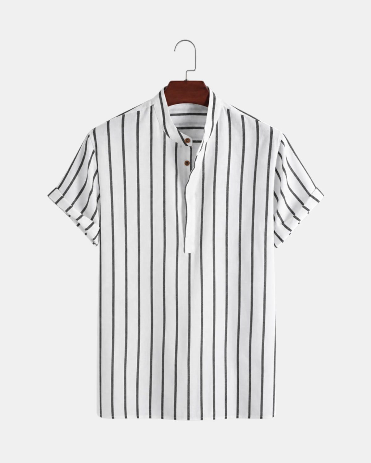 Striped Grandad Collar Short-Sleeve Shirt - photo 1