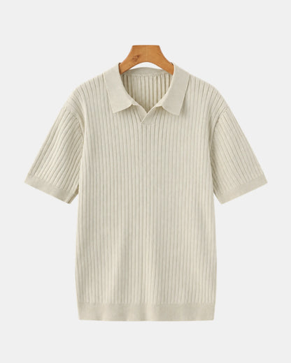 Vertical Ribbed Knit Polo Shirt - photo 1