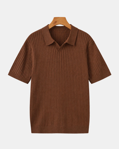 Vertical Ribbed Knit Polo Shirt - photo 2